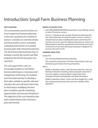 basic one page farm business plan