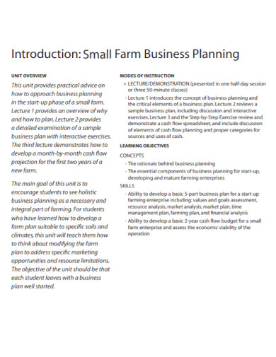 example small farm business plan