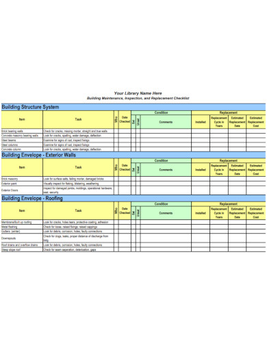 building maintenance replacement checklist