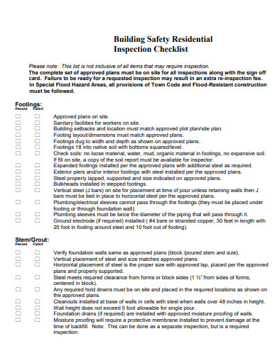 building safety residential inspection checklist
