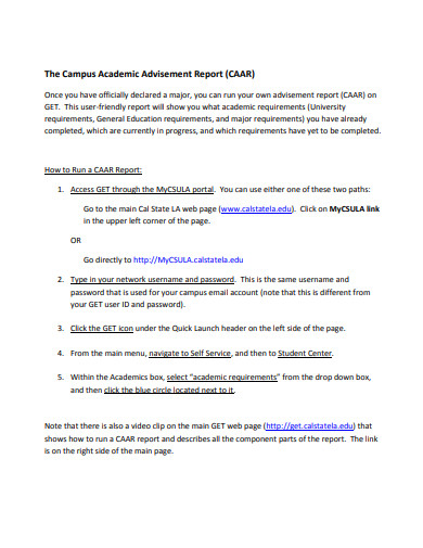 campus academic advisement report