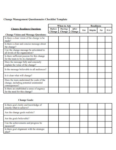 change management questionnaire checklist