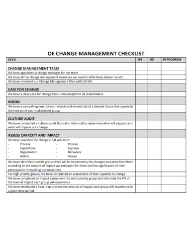 change management team checklist