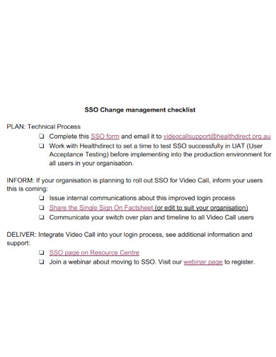 change management technical checklist