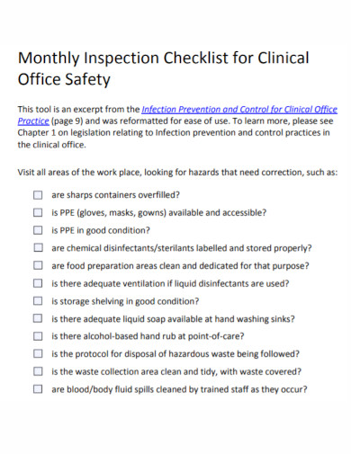 checklist for clinical office safety