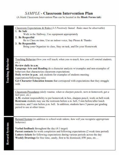 Classroom Intervention Plan Examples Format Pdf