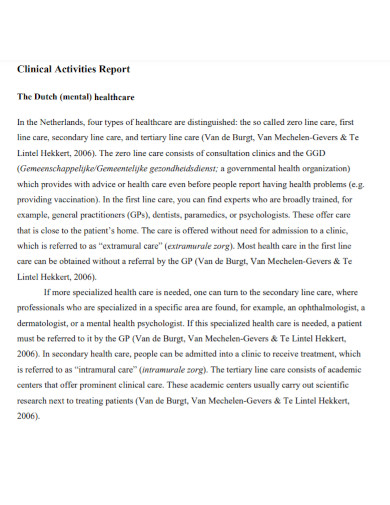 clinical healthcare activity report