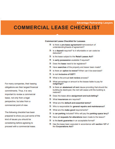 commercial lease checklist in pdf