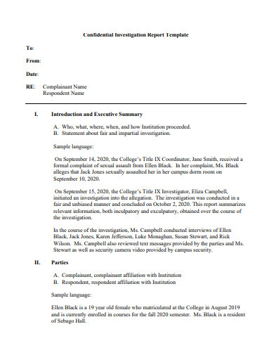 confidential investigation report template