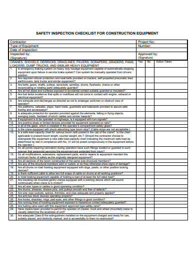 construction equipment safety inspection checklist