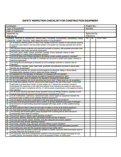 Construction Safety Inspection Checklist - 4+ Examples, Format, Pdf ...