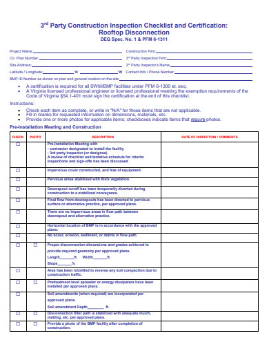 construction inspection checklist and certification
