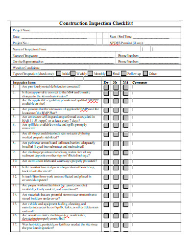 construction inspection checklist in doc