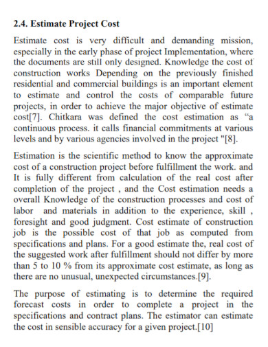 construction projects activity cost estimates
