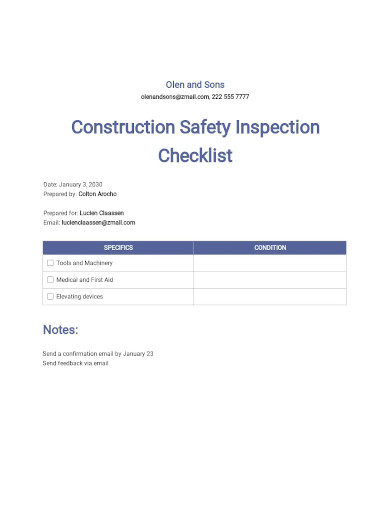 construction safety inspection checklist template