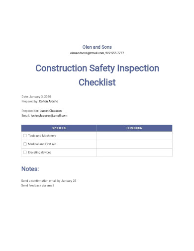 Construction Safety Inspection Checklist - 4+ Examples, Format, Pdf ...