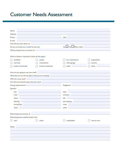 Customer Needs Assessment Template