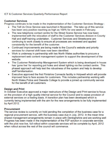customer services quarterly performance report