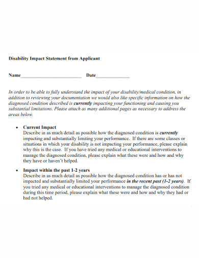 disability impact statement from applicant 
