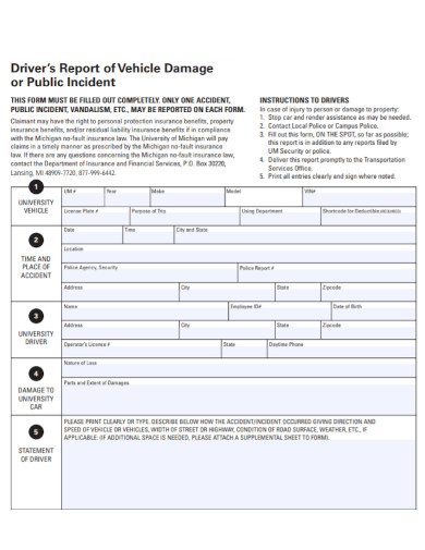 driver’s report of vehicle damage