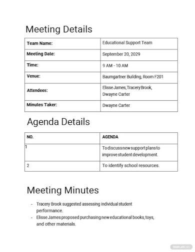 educational staff meeting minutes template