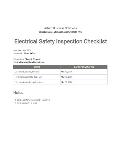 electrical safety inspection checklist template