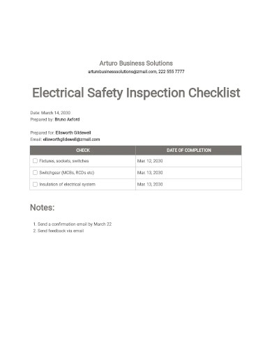 Electrical Safety Inspection Checklist Template