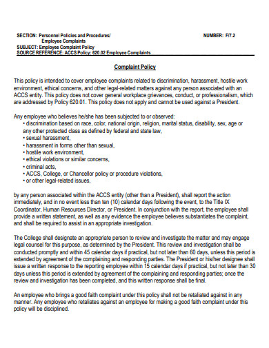 employee complaint policy template