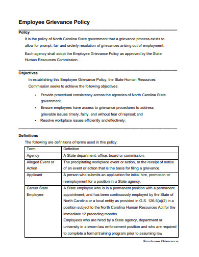 employee grievance policy template