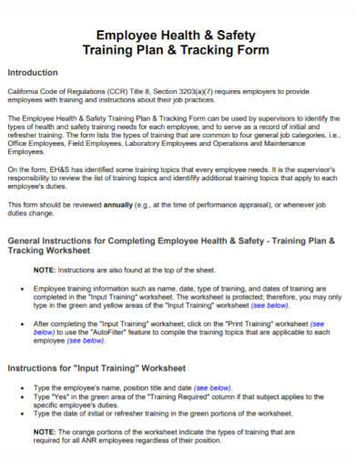 employee safety and health training plan
