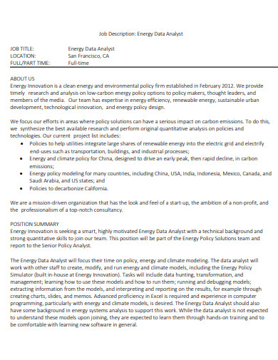 Energy Data Analyst Job Description