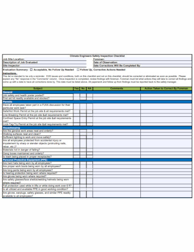 engineers site safety inspection checklist