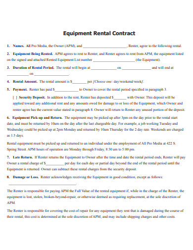 equipment rental contract template