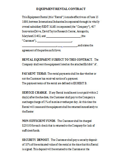 equipment rental contract in doc