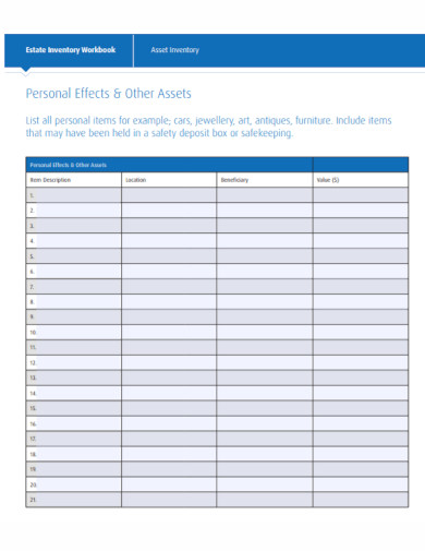 estate inventory workbook list 