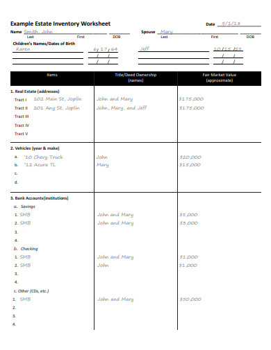 estate inventory worksheet example