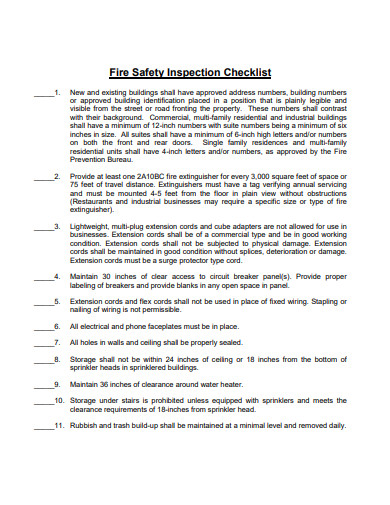fire safety inspection checklist