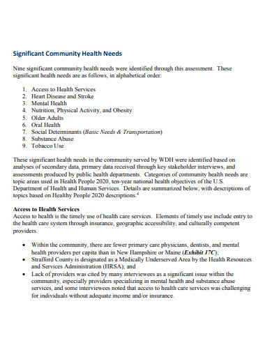 formal community health needs assessment