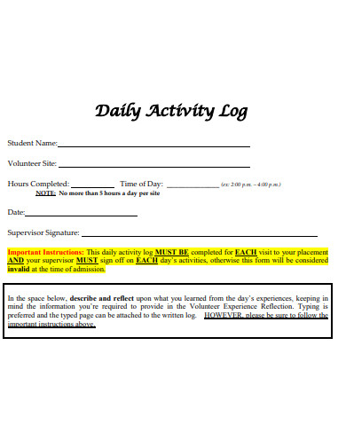 formal daily activity log