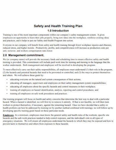 formal safety and health training plan