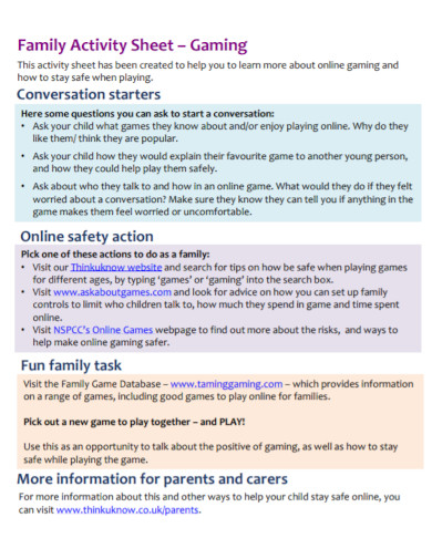 Gaming Family Activity Sheet