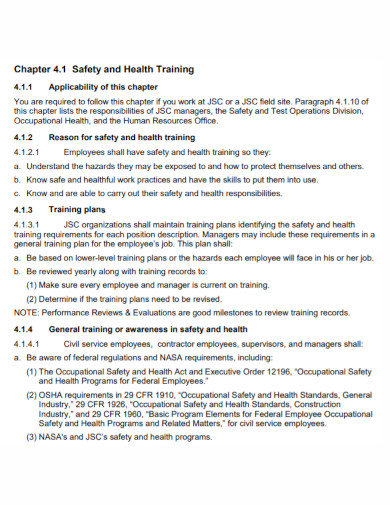 general safety and health training plan