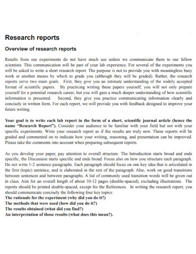 short research report template