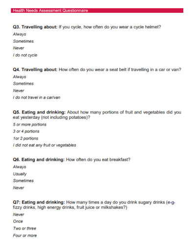 health needs assessment questionnaire