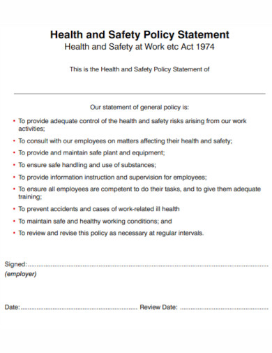 health and safety policy statement template
