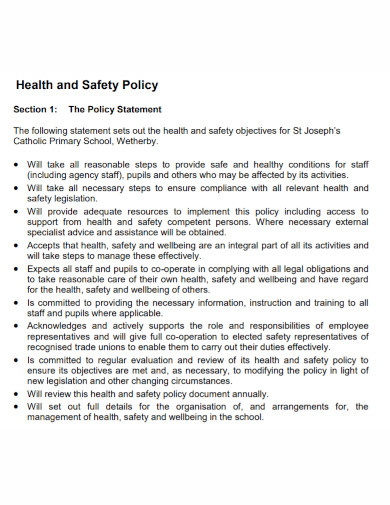 health and safety policy for maintained schools