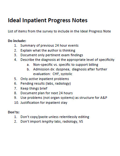 ideal inpatient progress note