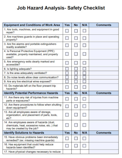 job hazard analysis safety checklist
