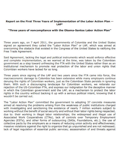 labor activity plan report 