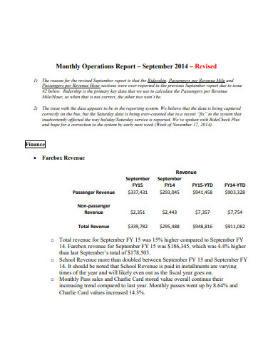 monthly operations report format